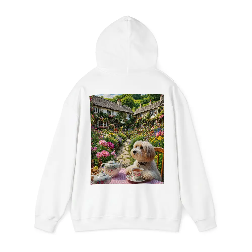 Fluffy Dog Afternoon Tea Cottage Garden – Hoodies