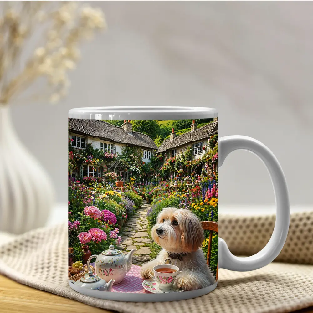 Fluffy Dog Afternoon Tea Cottage Garden – Mugs