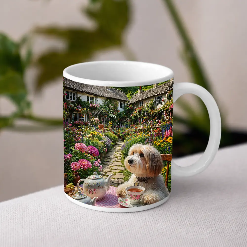 Fluffy Dog Afternoon Tea Cottage Garden – Mugs