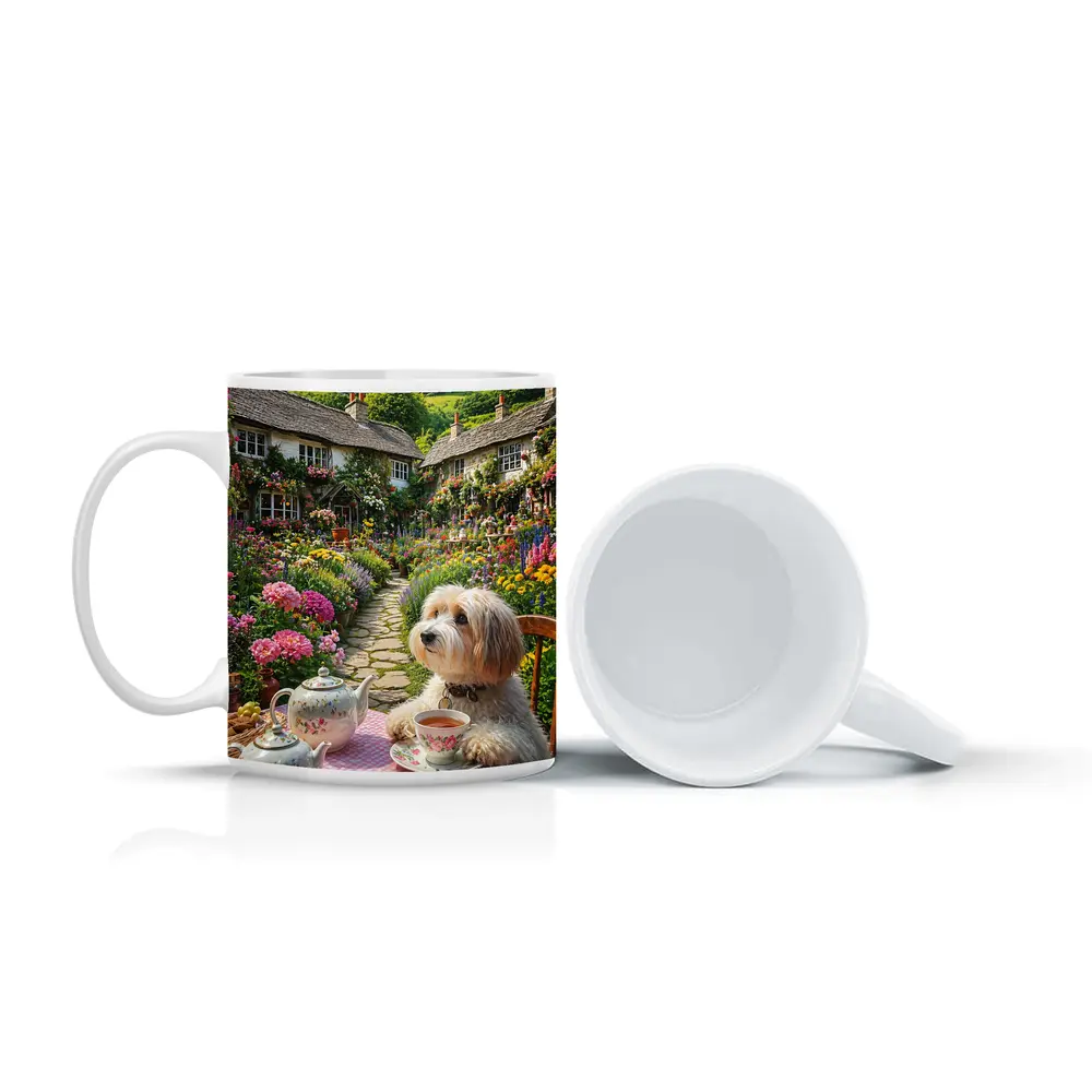 Fluffy Dog Afternoon Tea Cottage Garden – Mugs