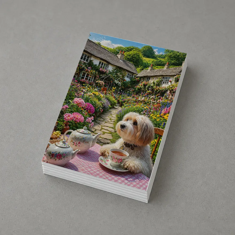 Fluffy Dog Afternoon Tea Cottage Garden – Postcards