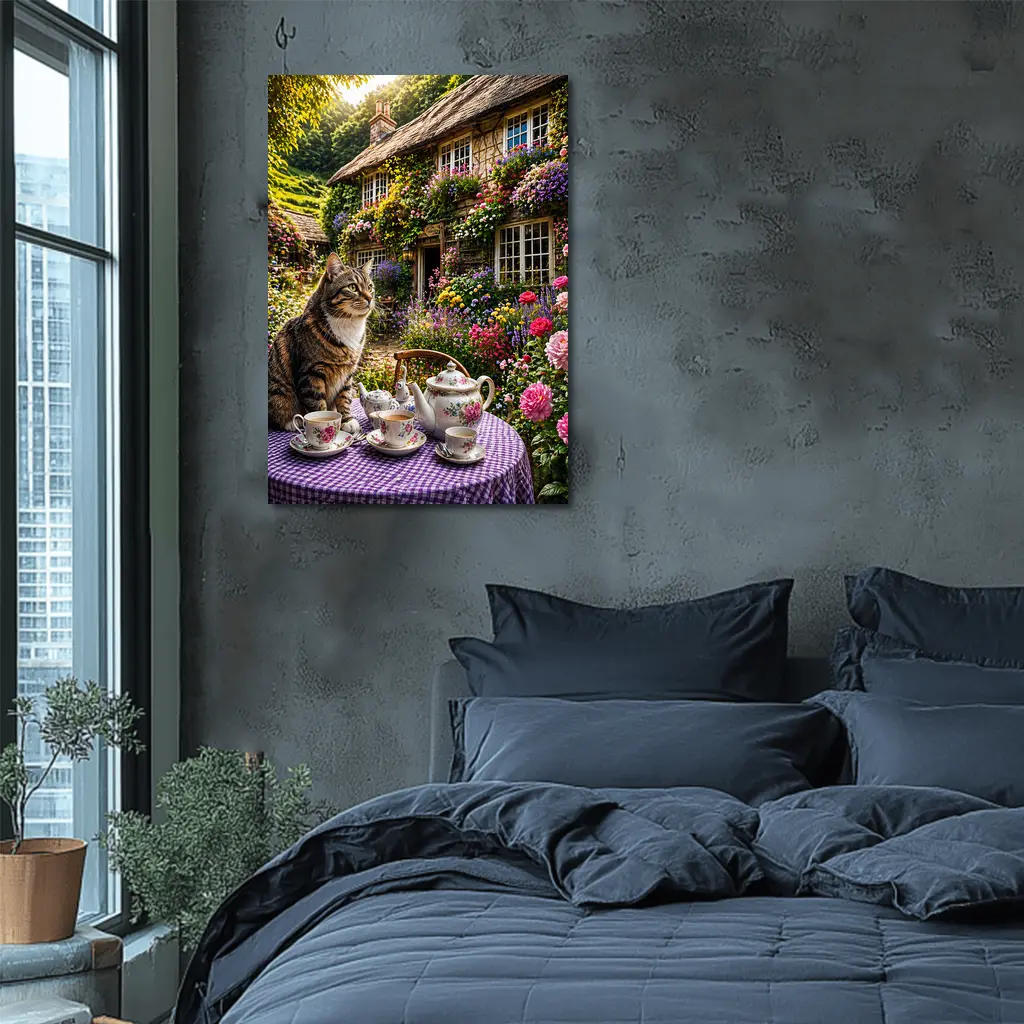 Tabby Cat English Cottage Garden Tea Party – Wall Art