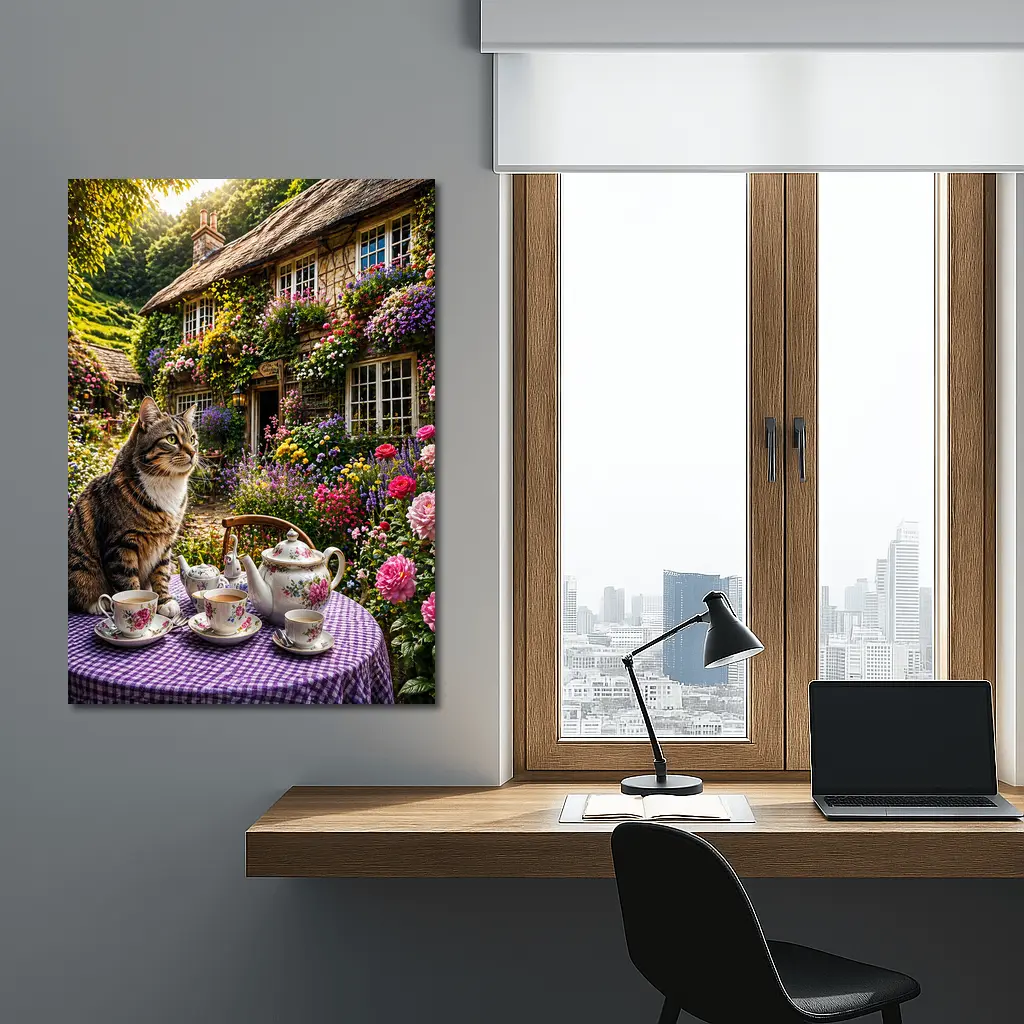 Tabby Cat English Cottage Garden Tea Party – Wall Art