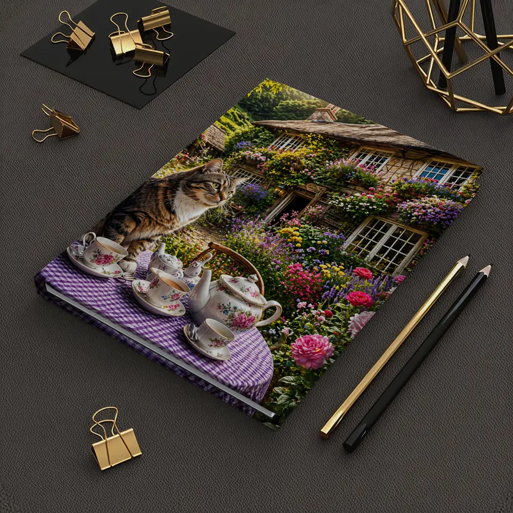 Tabby Cat English Cottage Garden Tea Party – Notebooks