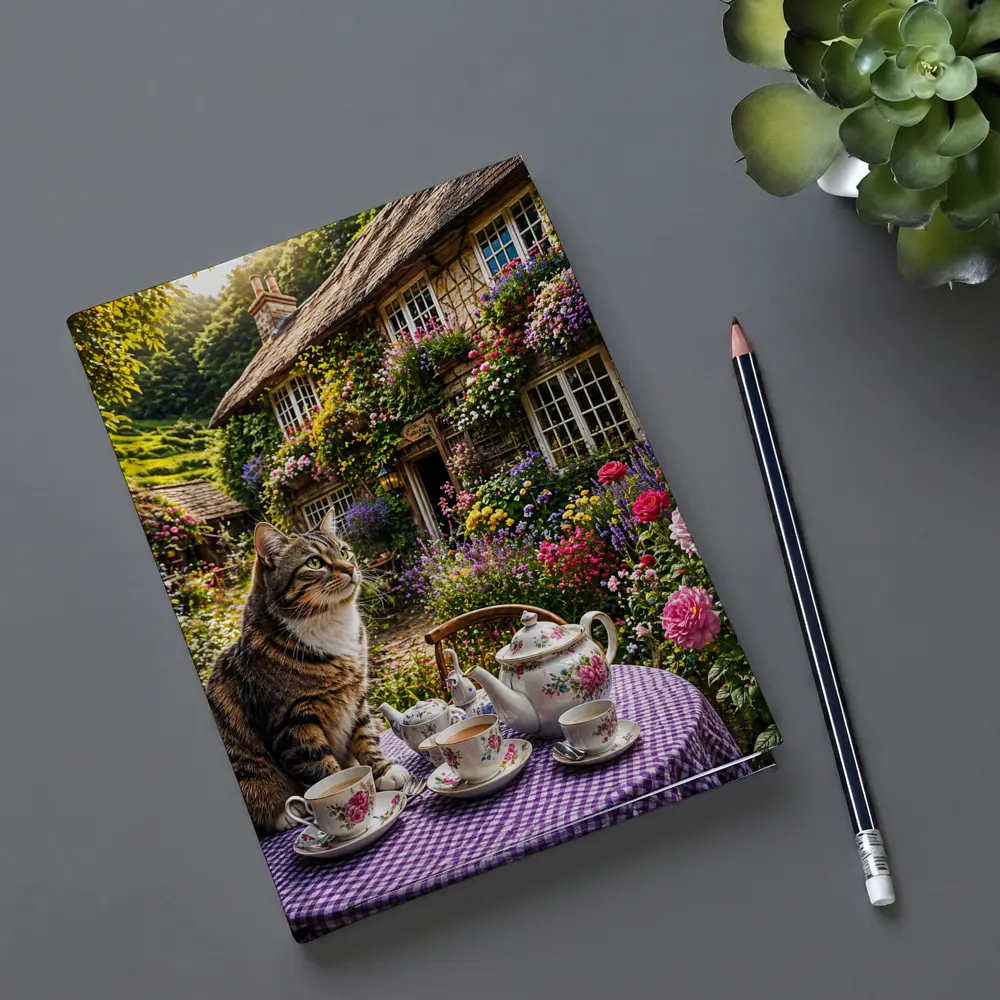 Tabby Cat English Cottage Garden Tea Party – Notebooks