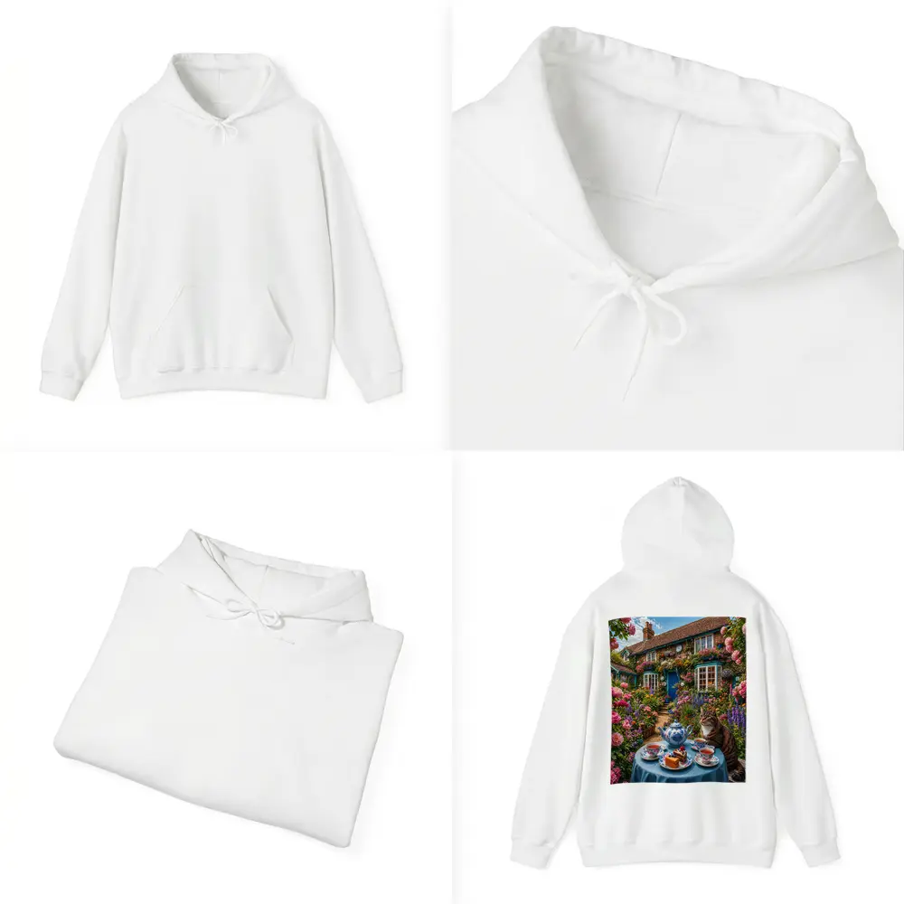 Tabby Cat Garden Cottage Afternoon Tea – Hoodies
