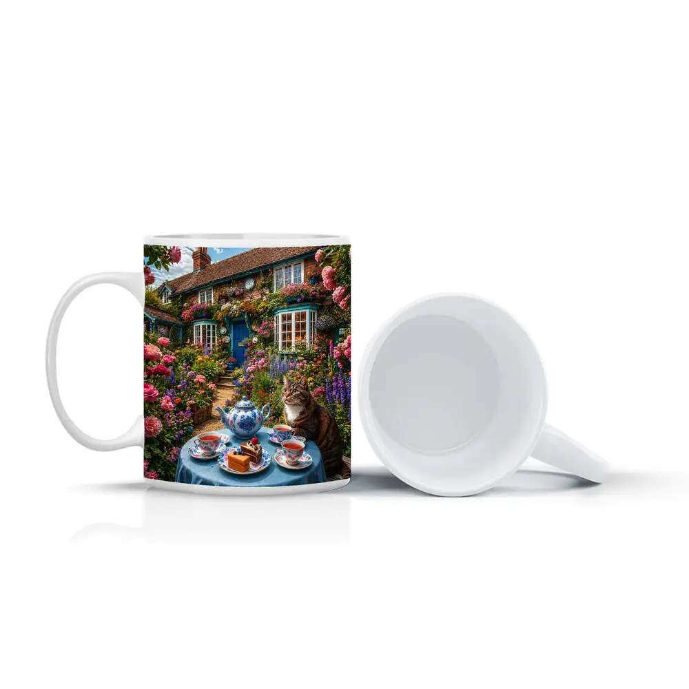 Tabby Cat Garden Cottage Afternoon Tea – Mugs