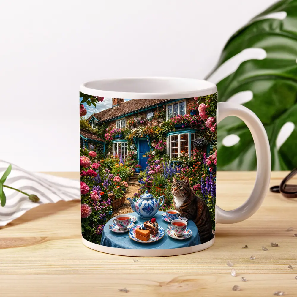 Tabby Cat Garden Cottage Afternoon Tea – Mugs