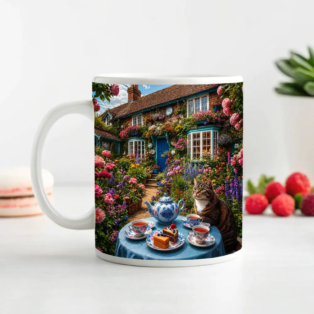Tabby Cat Garden Cottage Afternoon Tea – Mugs