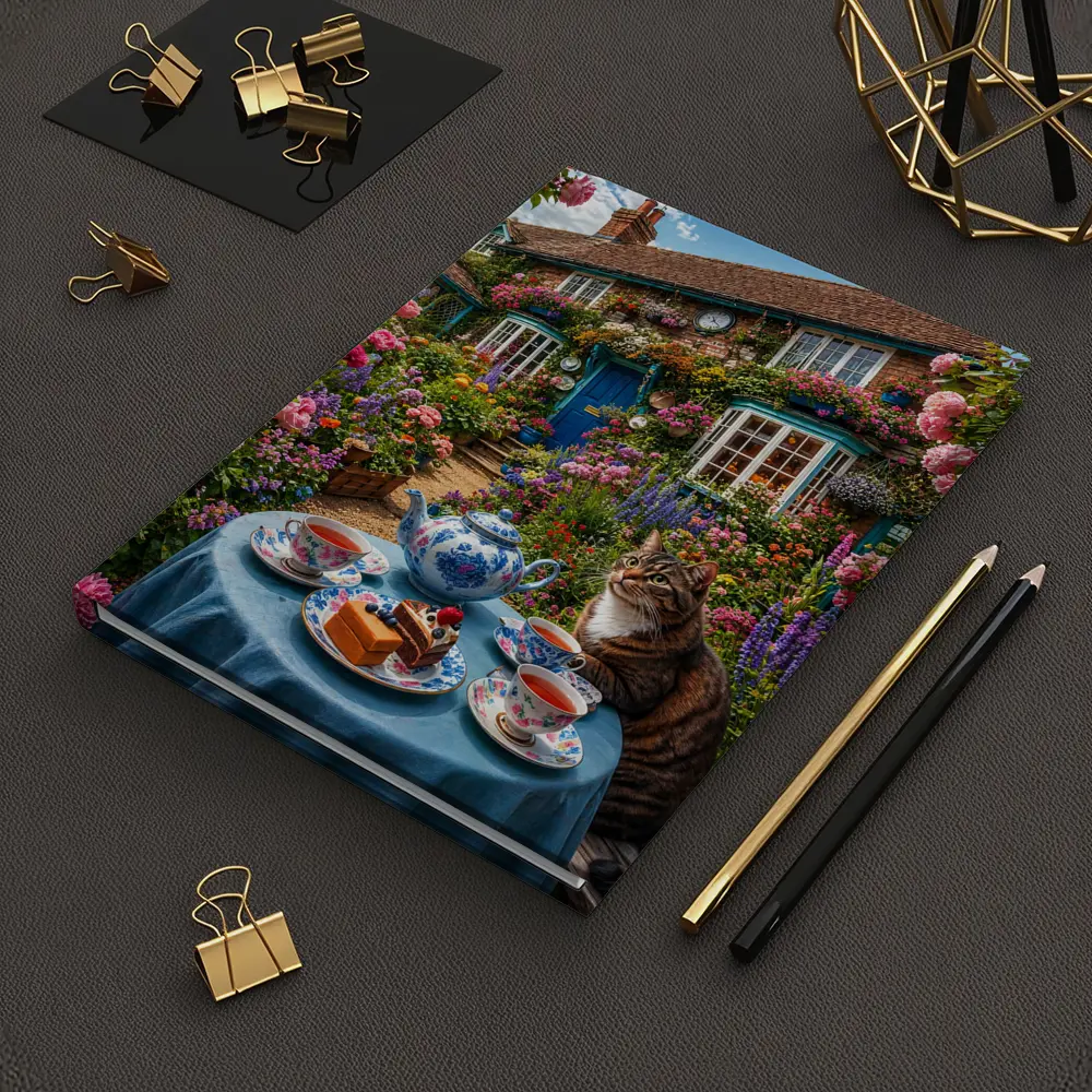 Tabby Cat Garden Cottage Afternoon Tea – Notebooks