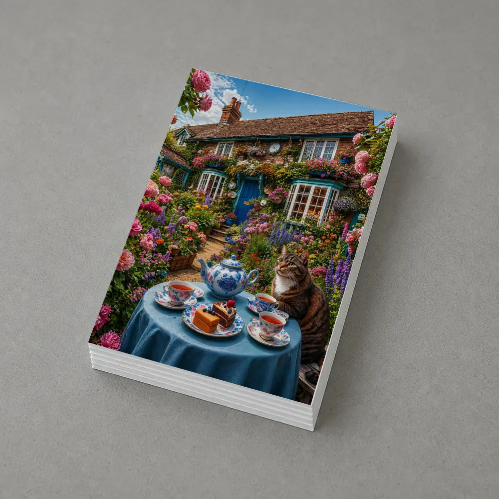 Tabby Cat Garden Cottage Afternoon Tea – Postcards