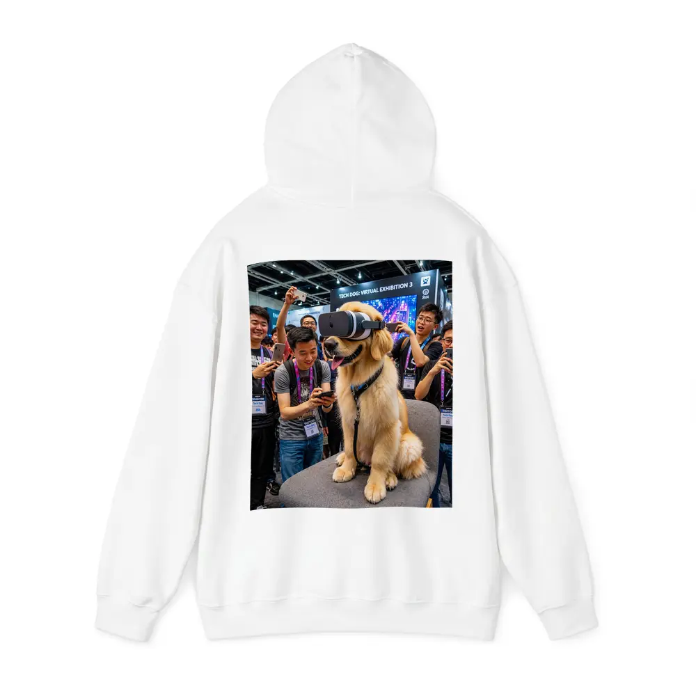 Golden Retriever Wearing VR Headset Tech Exhibition – Hoodies