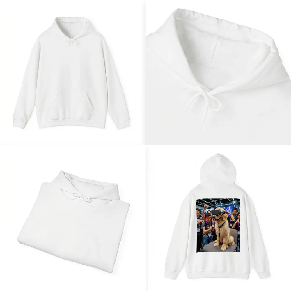 Golden Retriever Wearing VR Headset Tech Exhibition – Hoodies