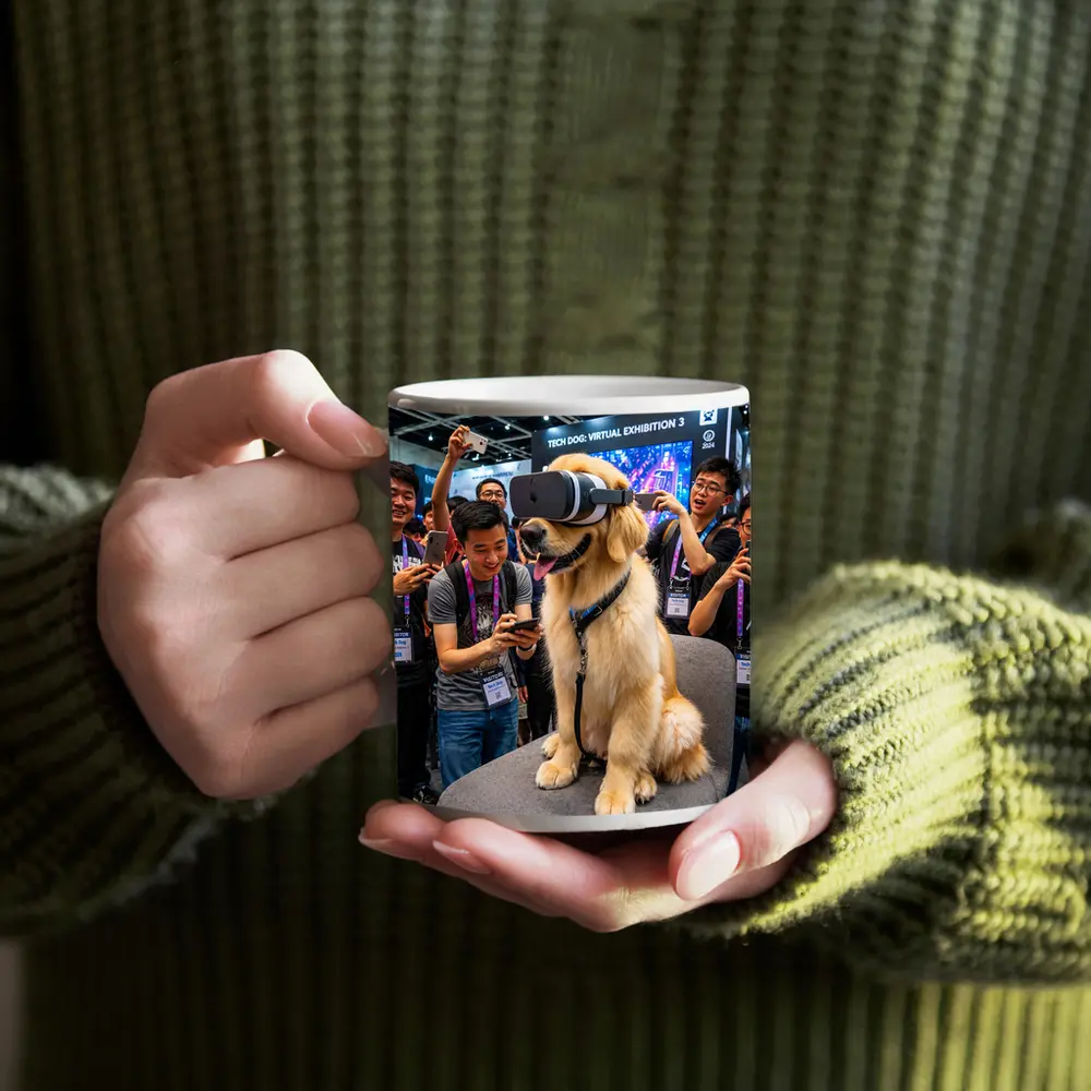 Golden Retriever Wearing VR Headset Tech Exhibition – Mugs
