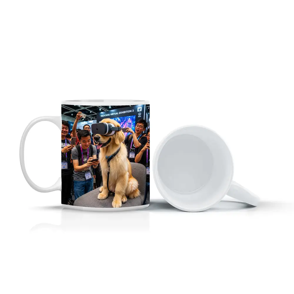 Golden Retriever Wearing VR Headset Tech Exhibition – Mugs
