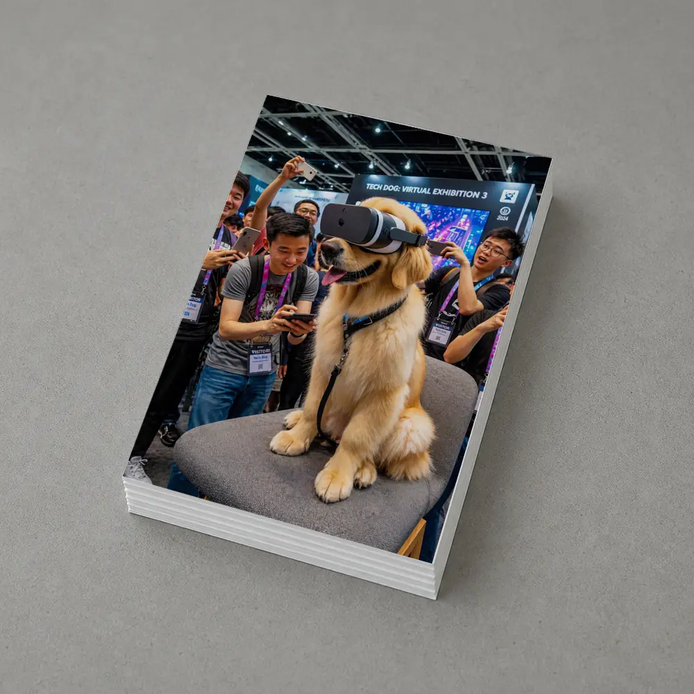 Golden Retriever Wearing VR Headset Tech Exhibition – Postcards