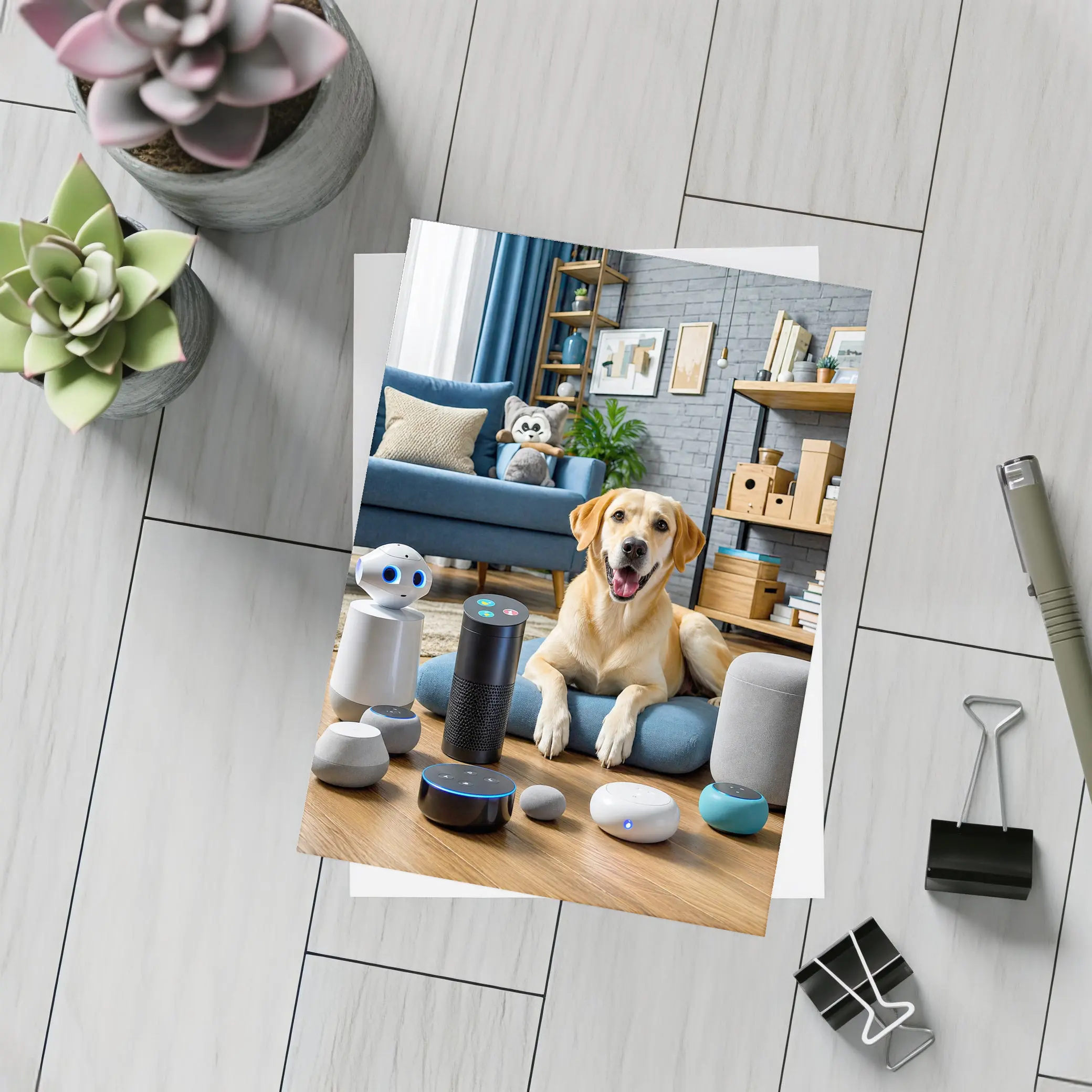 Labrador Retriever With Smart Home Speakers – Postcards