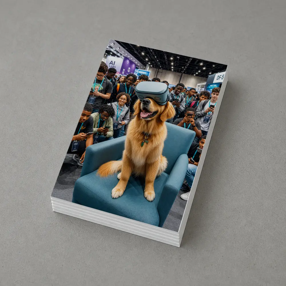 Golden Retriever Wearing VR Headset Tech Expo – Postcards