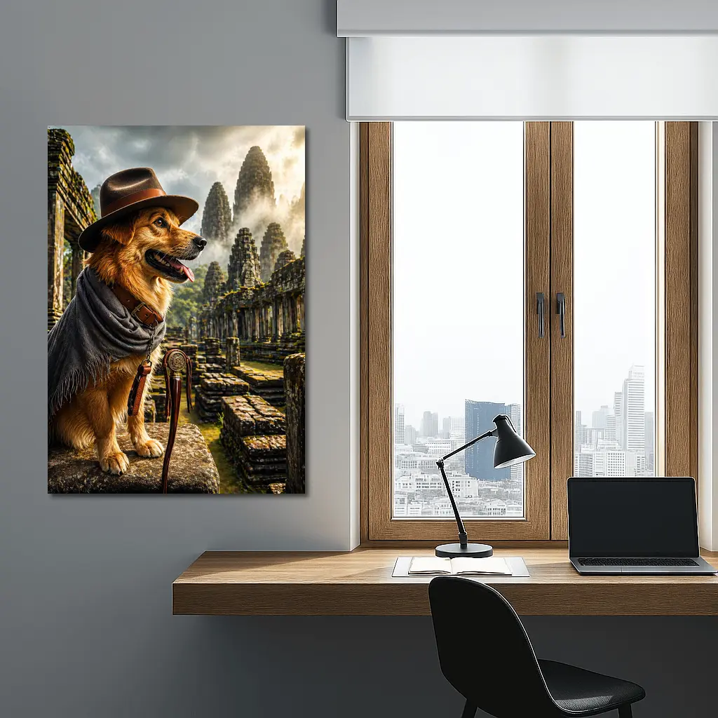 Golden Dog Explorer Ancient Temple Ruins – Wall Art
