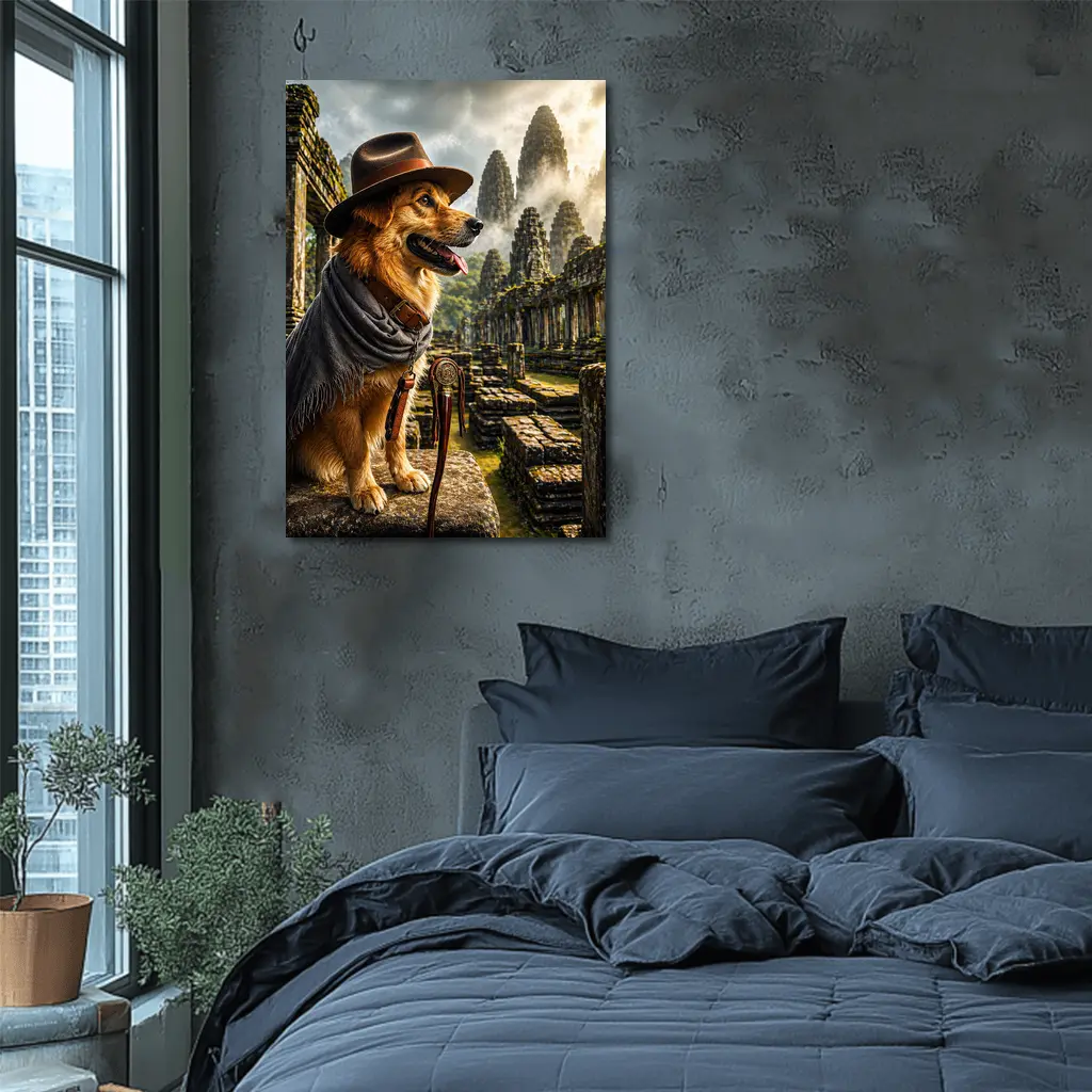 Golden Dog Explorer Ancient Temple Ruins – Wall Art