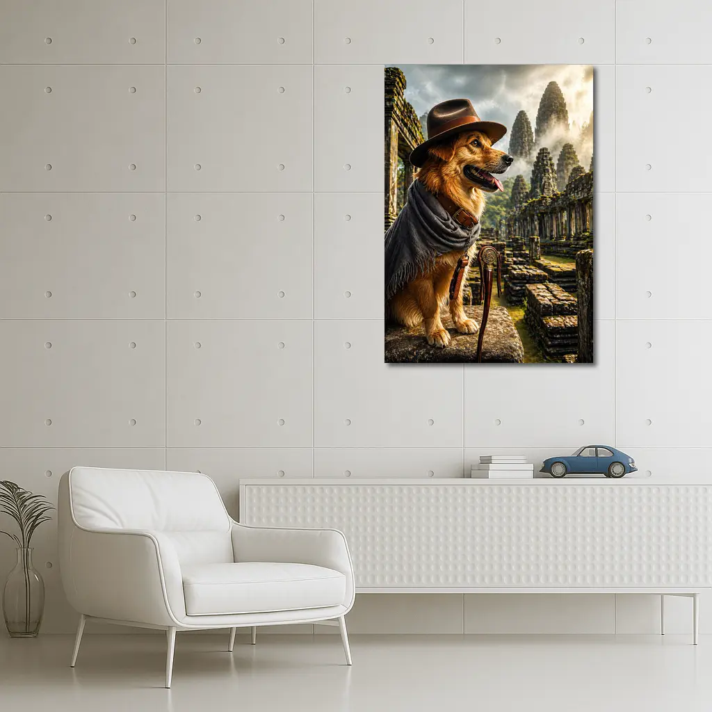 Golden Dog Explorer Ancient Temple Ruins – Wall Art