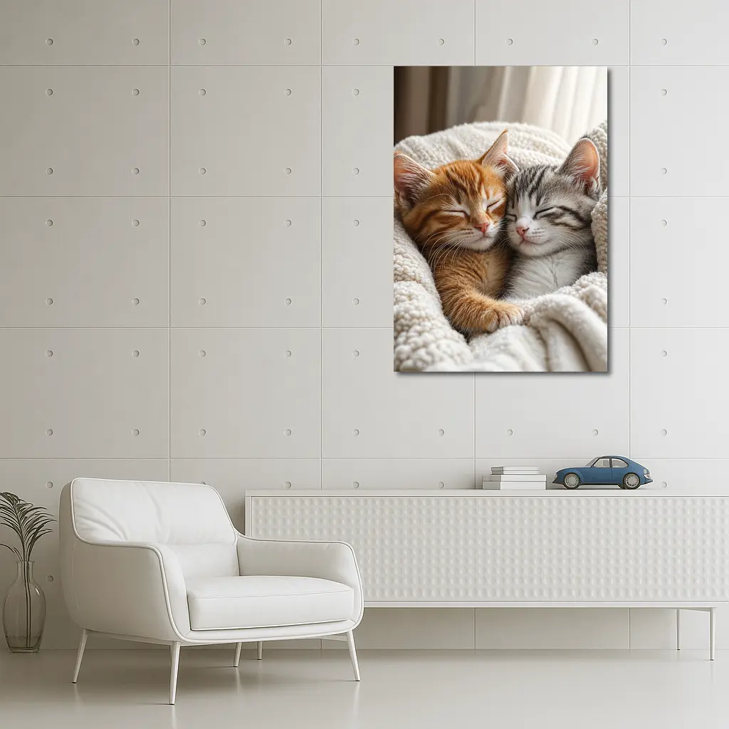 Two Sleeping Kittens Cuddled In Blanket – Wall Art