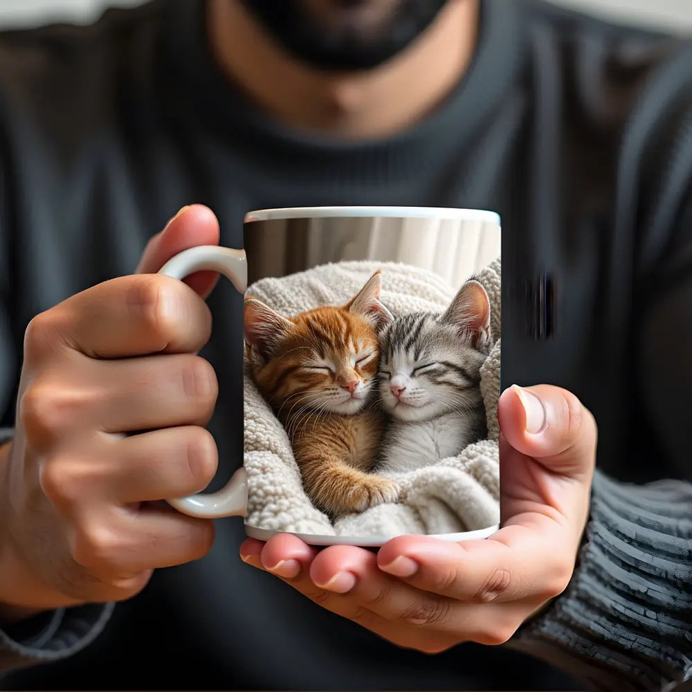 Two Sleeping Kittens Cuddled In Blanket – Mugs