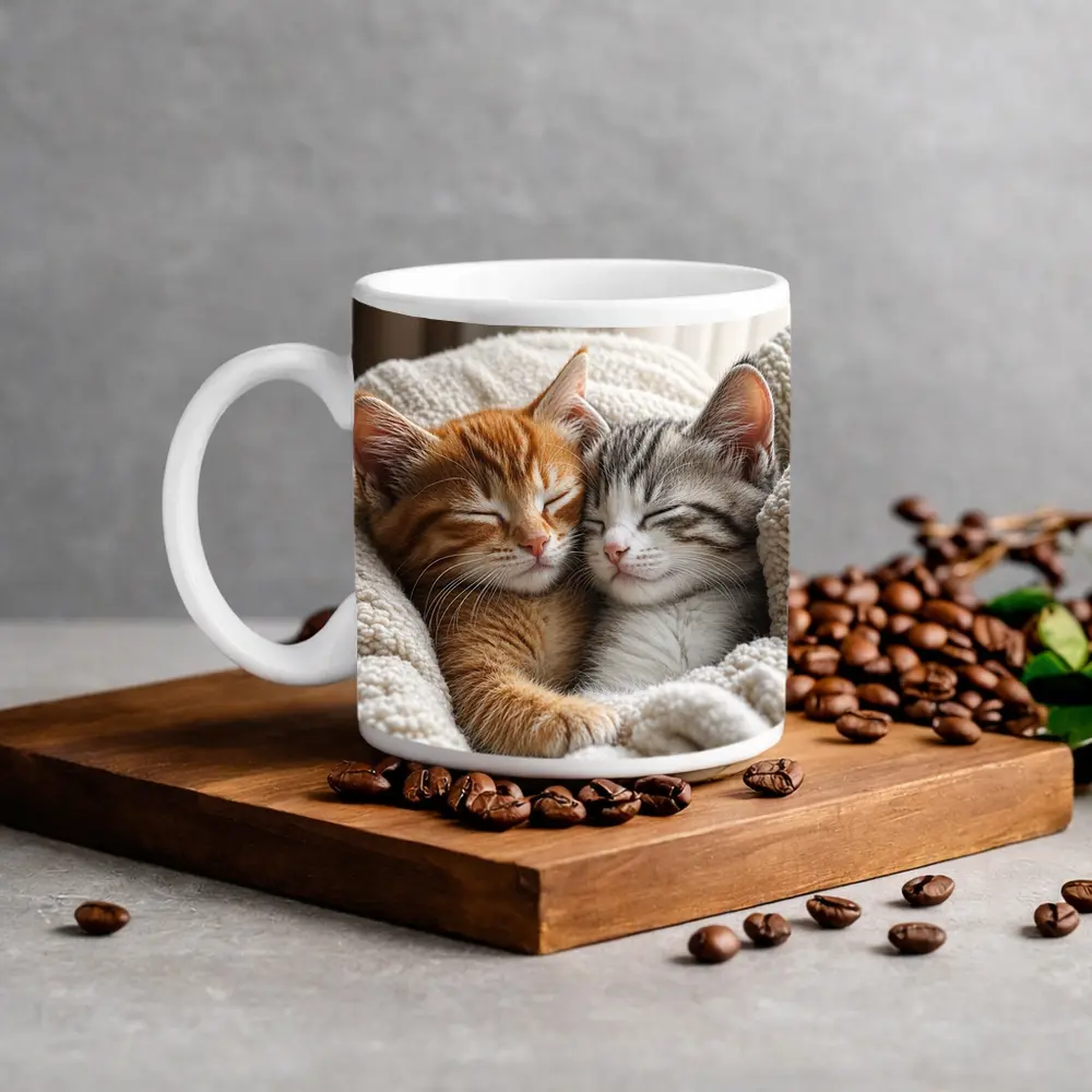 Two Sleeping Kittens Cuddled In Blanket – Mugs