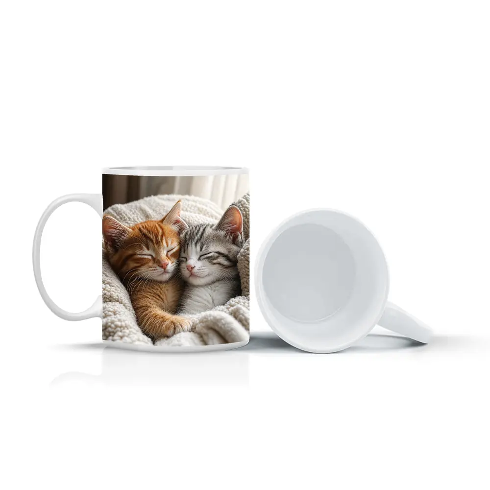 Two Sleeping Kittens Cuddled In Blanket – Mugs