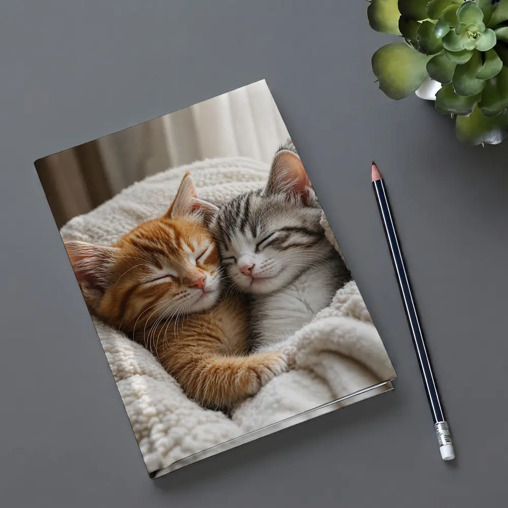 Two Sleeping Kittens Cuddled In Blanket – Notebooks