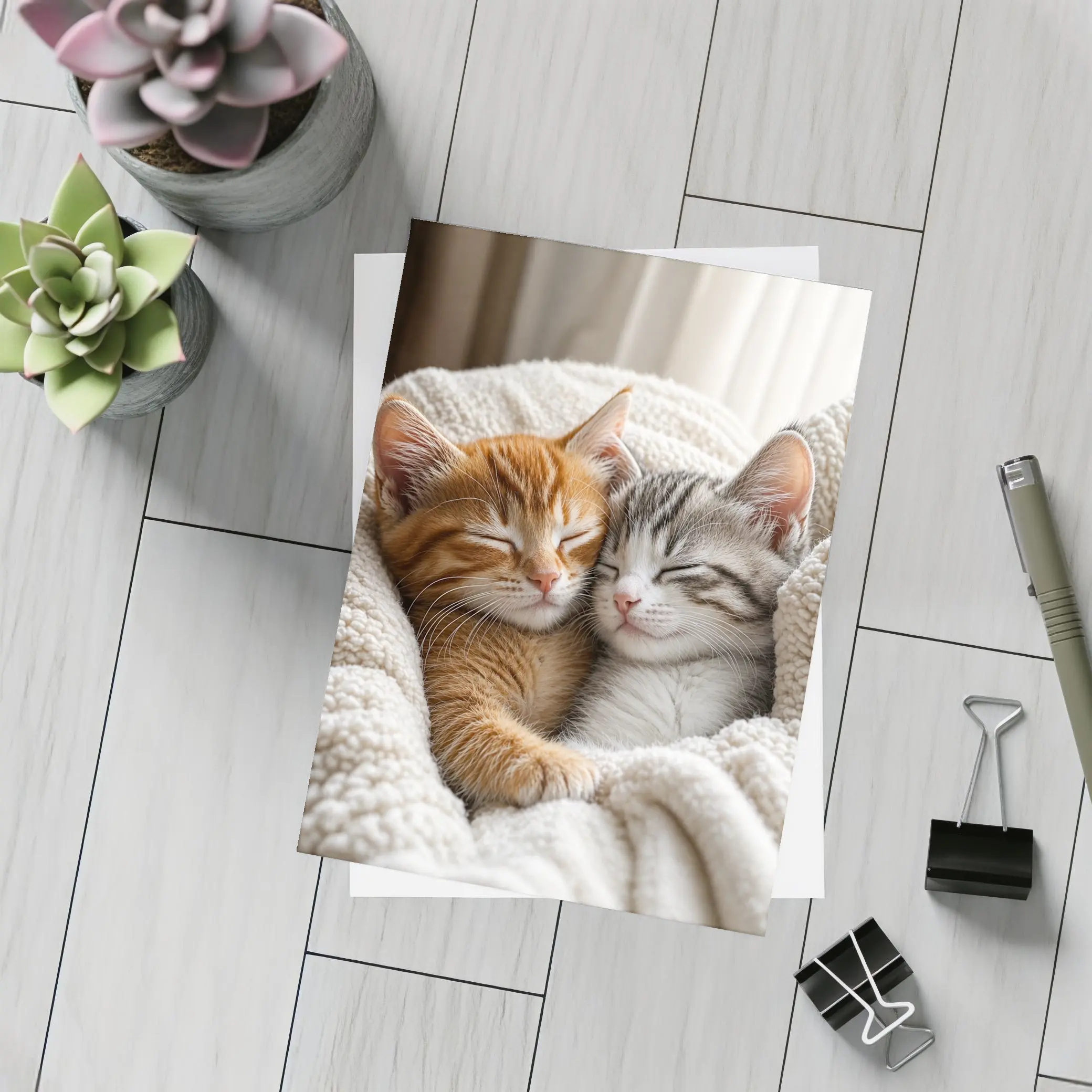 Two Sleeping Kittens Cuddled In Blanket – Postcards