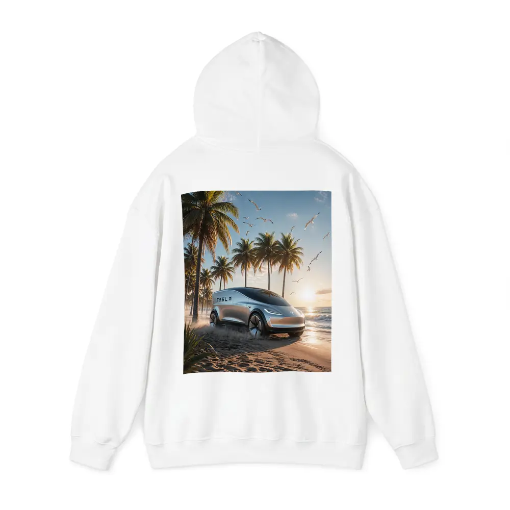 Tesla Concept Car Sunny Tropical Beach – Hoodies