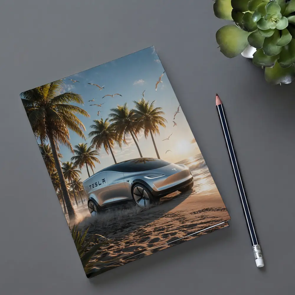 Tesla Concept Car Sunny Tropical Beach – Notebooks