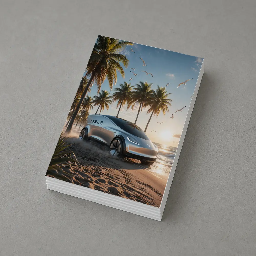 Tesla Concept Car Sunny Tropical Beach – Postcards