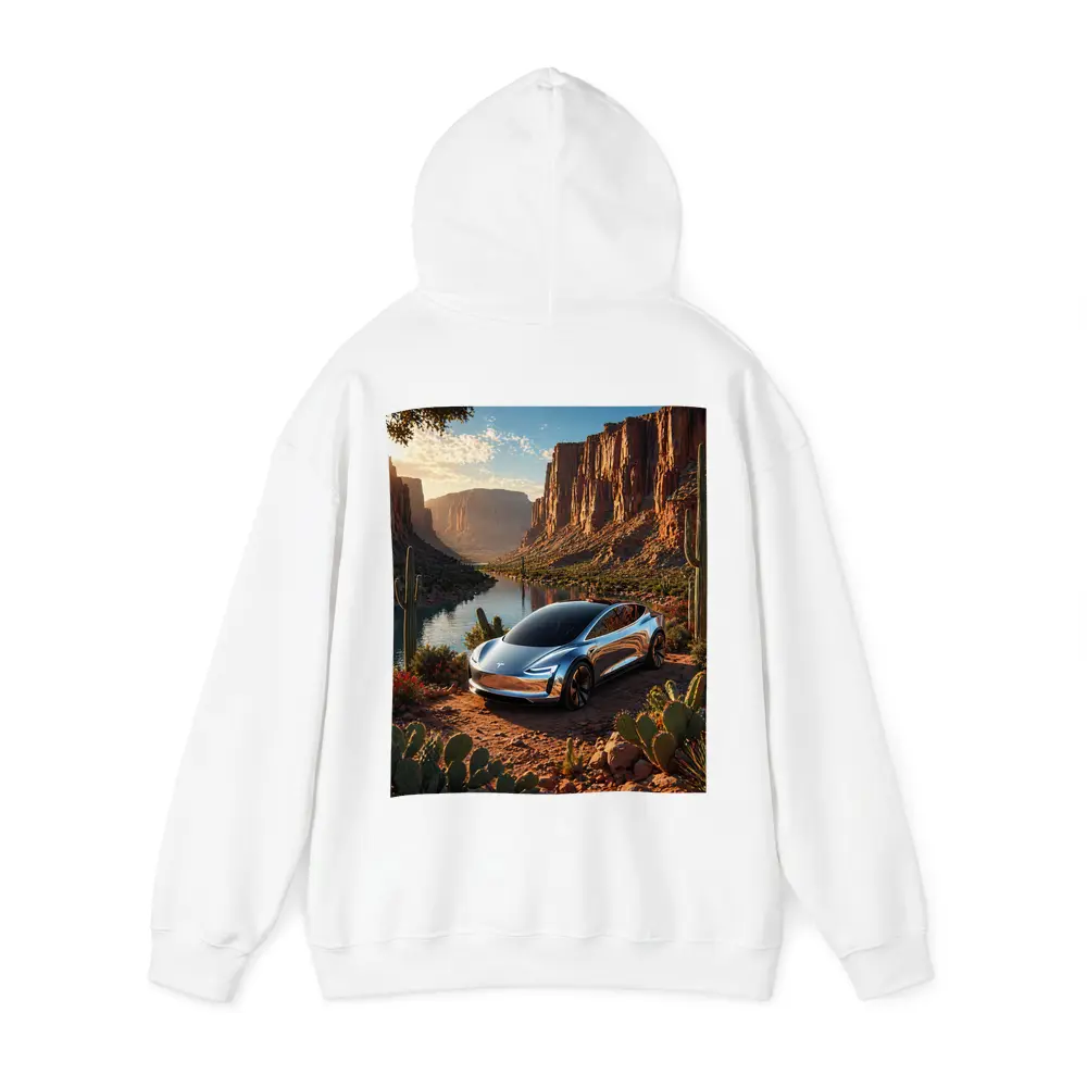 Tesla Model S Desert Canyon River Scene – Hoodies