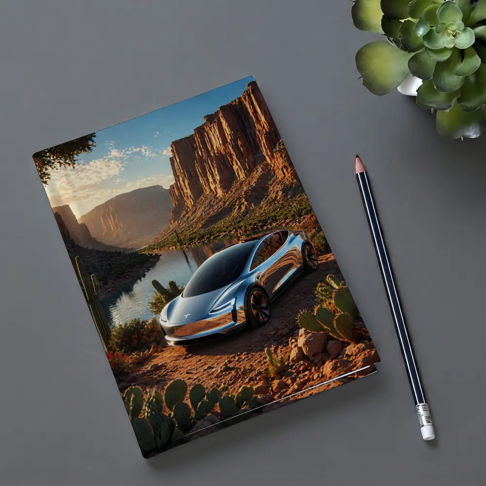 Tesla Model S Desert Canyon River Scene – Notebooks