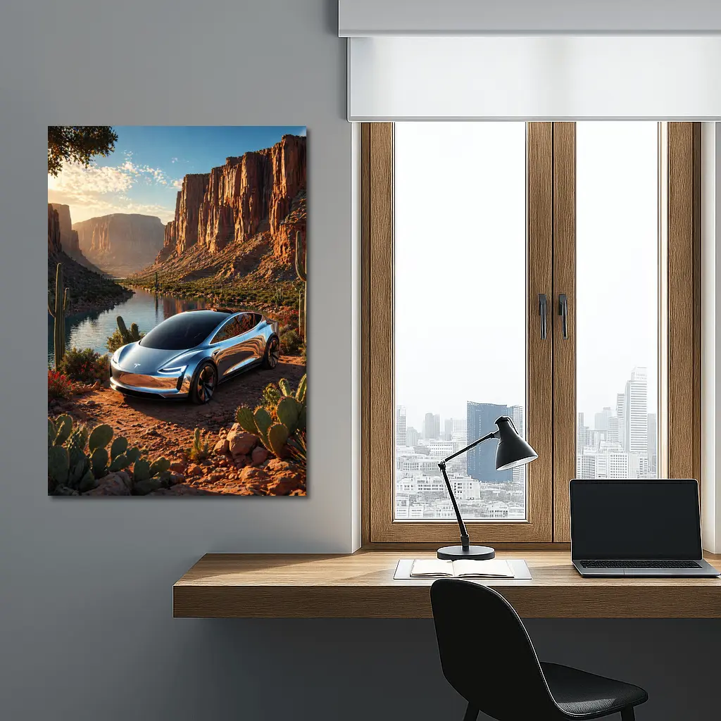 Tesla Model S Desert Canyon River Scene – Wall Art