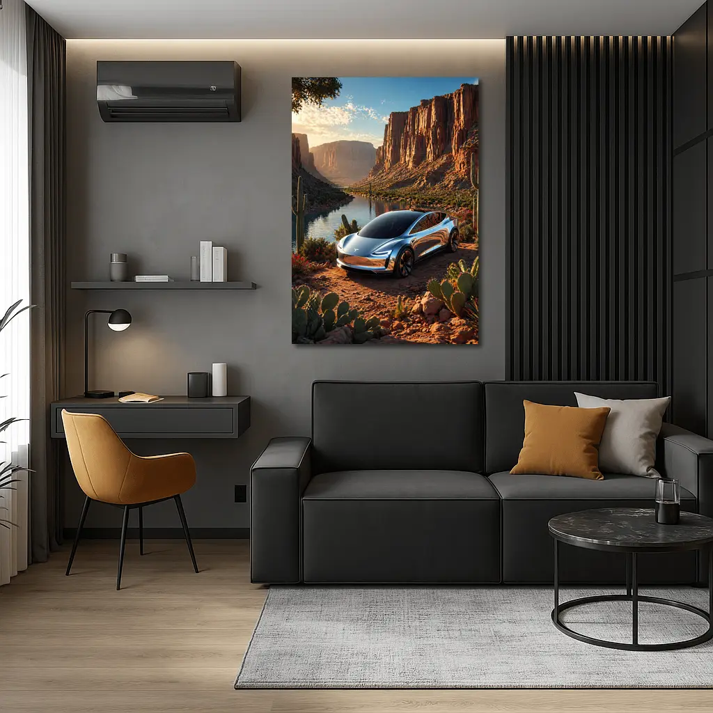 Tesla Model S Desert Canyon River Scene – Wall Art