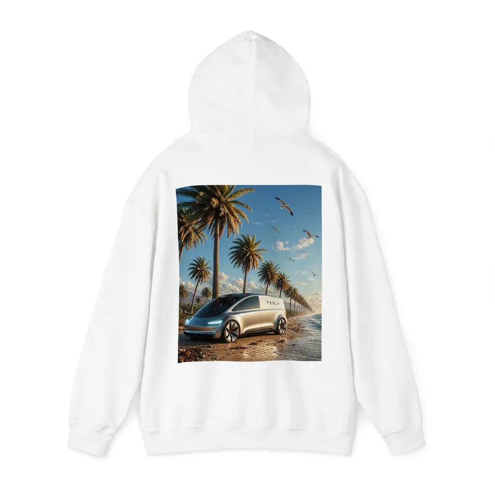 Tesla Van Concept Beach Palm Trees – Hoodies