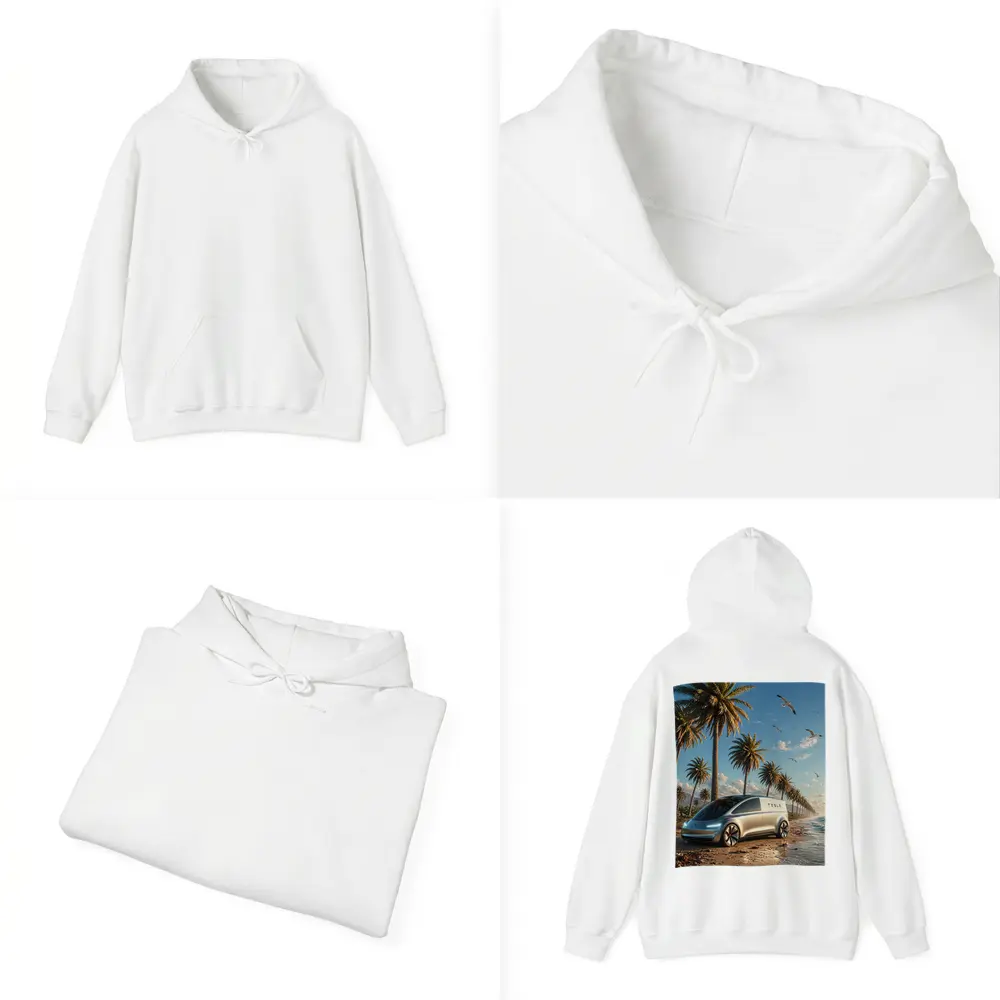 Tesla Van Concept Beach Palm Trees – Hoodies