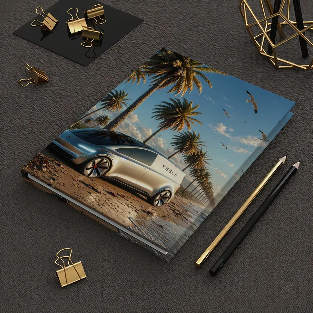 Tesla Van Concept Beach Palm Trees – Notebooks