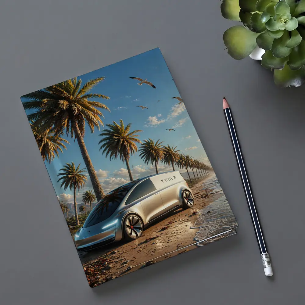 Tesla Van Concept Beach Palm Trees – Notebooks