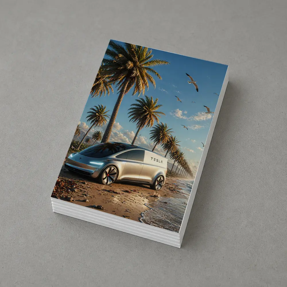 Tesla Van Concept Beach Palm Trees – Postcards