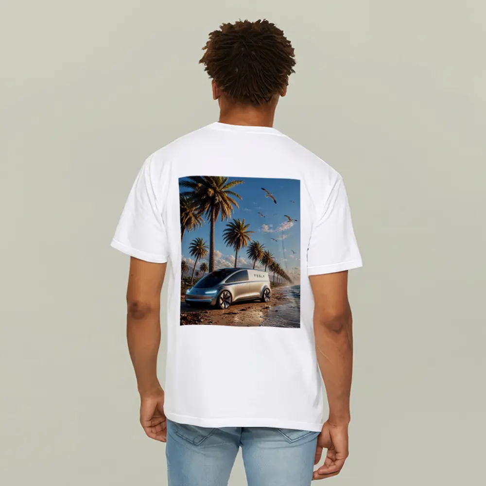 Tesla Van Concept Beach Palm Trees – T-Shirts