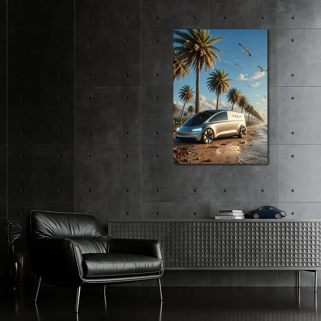 Tesla Van Concept Beach Palm Trees
