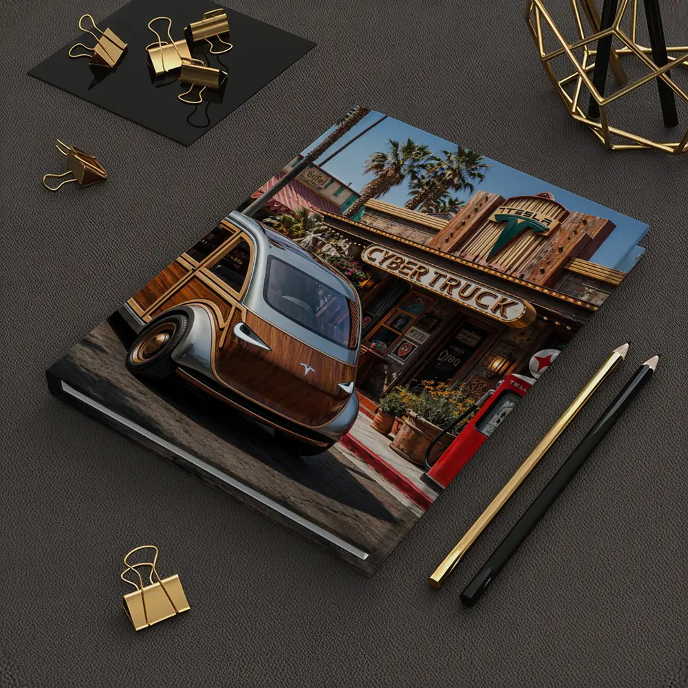 Tesla Cybertruck Woody Wagon Retro Diner Setting – Notebooks