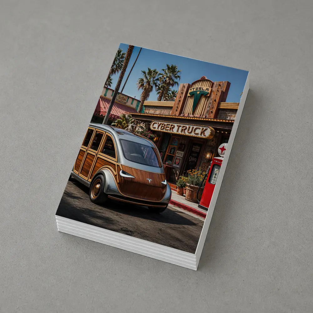 Tesla Cybertruck Woody Wagon Retro Diner Setting – Postcards