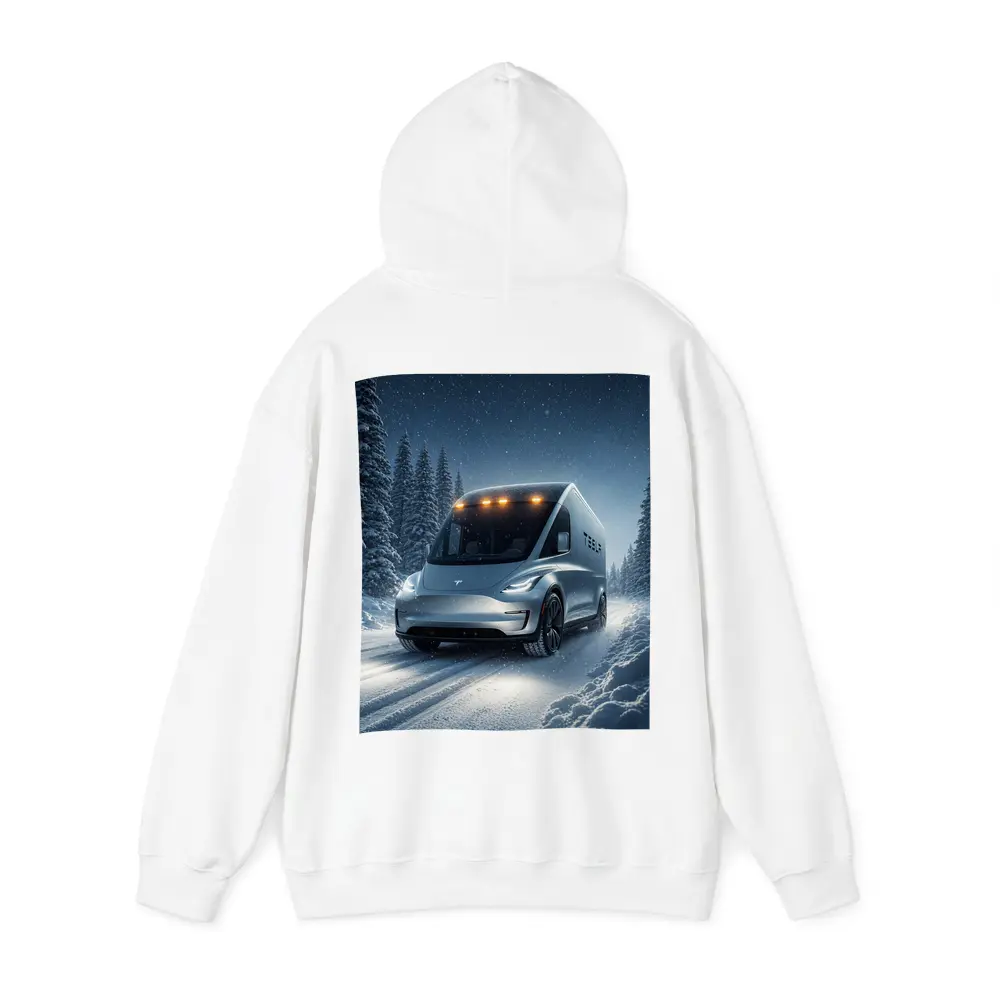 Tesla Semi Truck Snowy Winter Night Drive – Hoodies