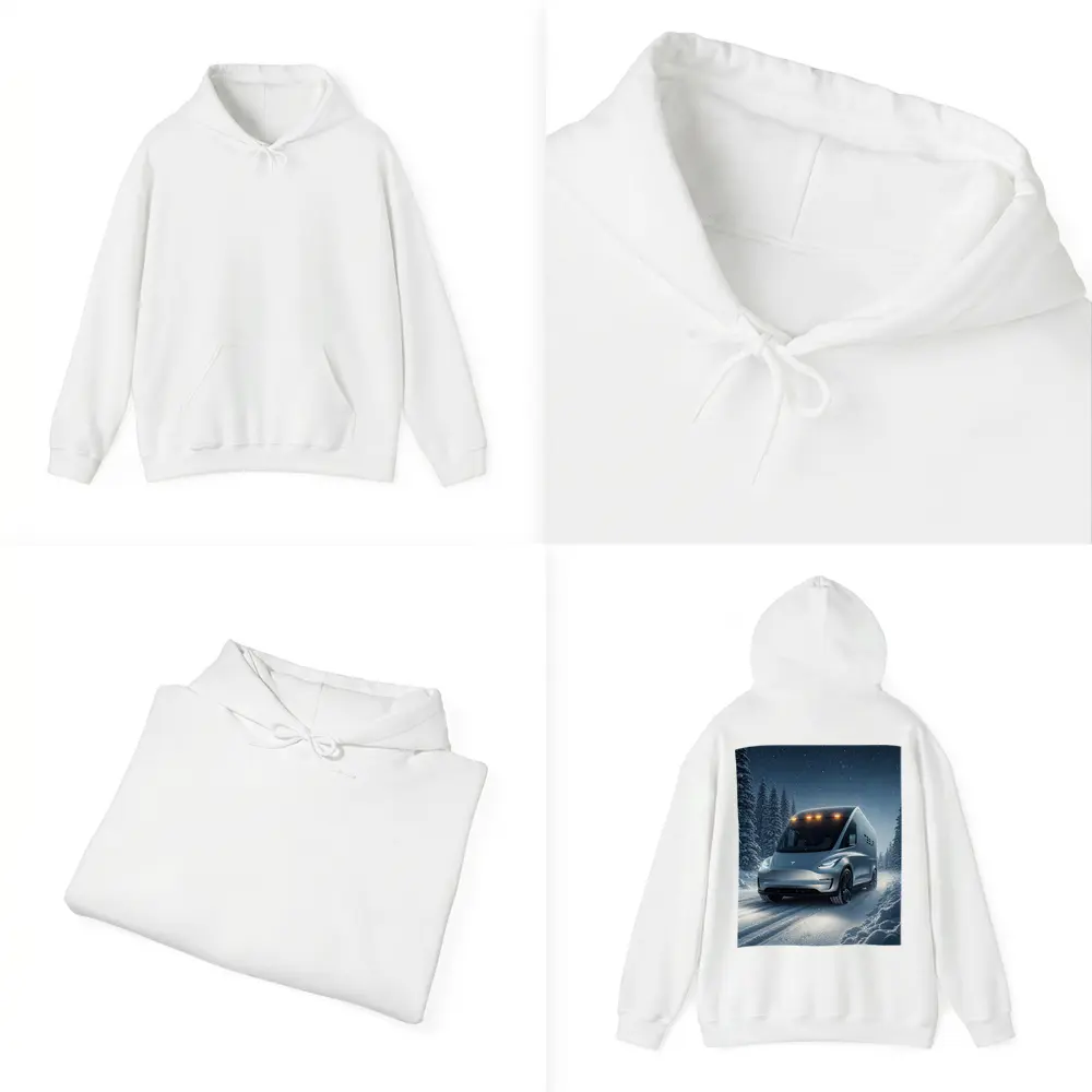 Tesla Semi Truck Snowy Winter Night Drive – Hoodies