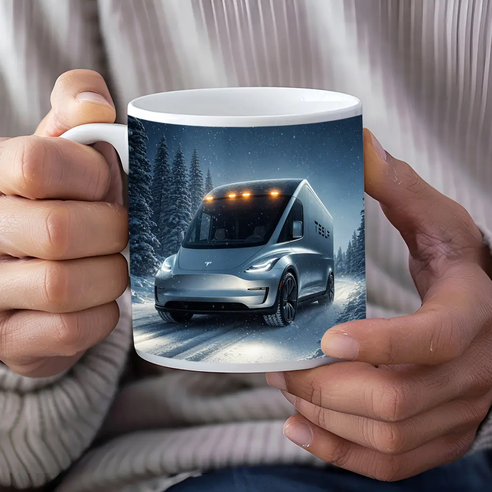Tesla Semi Truck Snowy Winter Night Drive – Mugs